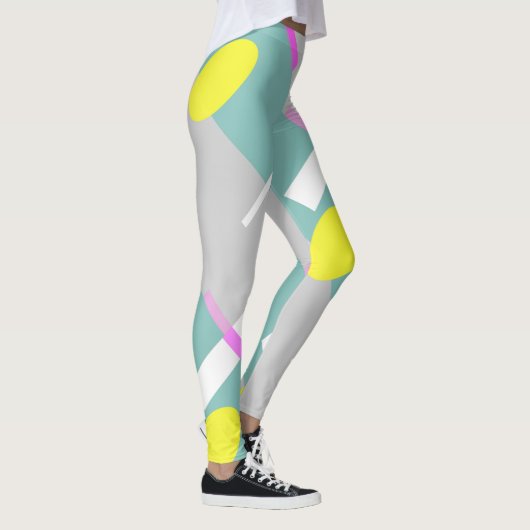 Funky Abstracte Art Turquoise Pink Pastel Thema Leggings (Rechts)