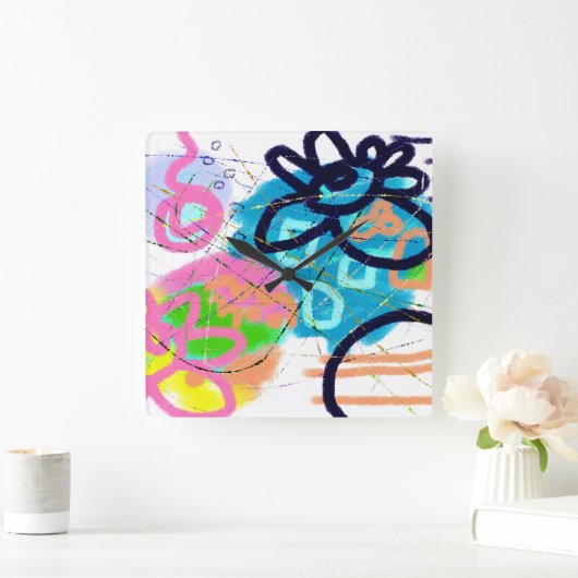 Funky Abstracte Art Vierkante Klok (Huis)