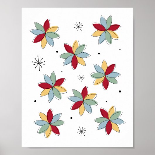 Funky Abstracte bloemen midden eeuw Modern Poster (Voorkant)