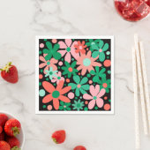 Funky, abstracte bloemetjes in groen & roze servet (Insitu)