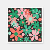 Funky, abstracte bloemetjes in groen & roze servet (Voorkant)