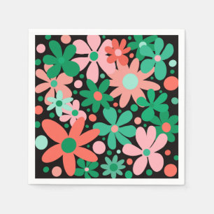 Funky, abstracte bloemetjes in groen & roze servet
