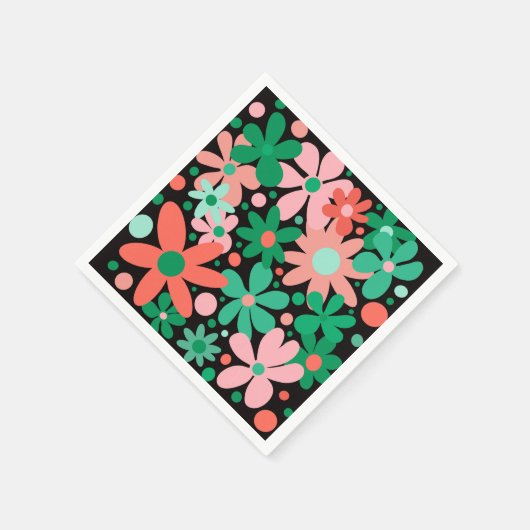 Funky, abstracte bloemetjes in groen & roze servet (Hoek)