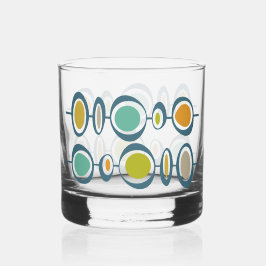 Funky Abstracte Cirkels Groen Blauw Midcentury Whisky Glas
