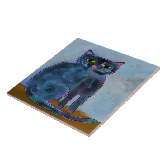 Funky Abstracte digitale kat schilderij Tegeltje (Zijkant)