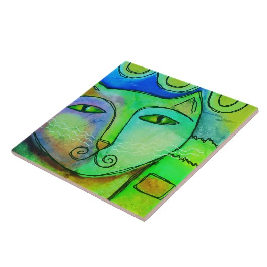 Funky Abstracte digitale kat schilderij Tegeltje (Zijkant)