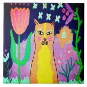 Funky Abstracte digitale kattenkunst Tegeltje (Voorkant)