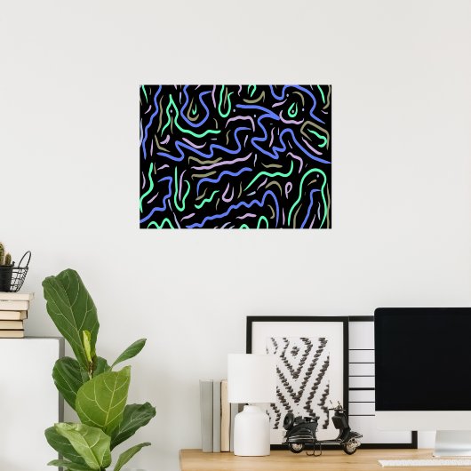 Funky Abstracte digitale kunst Poster (Thuiskantoor)