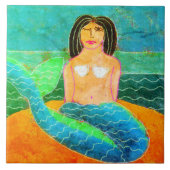 Funky Abstracte digitale zeemeermin schilderij Tegeltje (Voorkant)