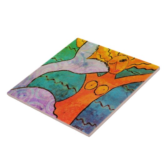 Funky Abstracte digitale zeemeermin schilderij Tegeltje (Zijkant)