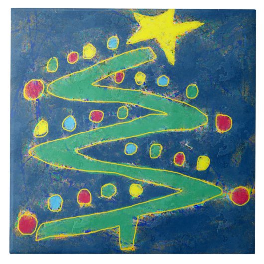 Funky Abstracte kerstboom Tegeltje (Voorkant)