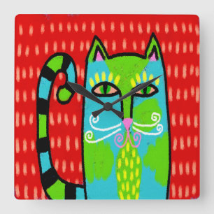 Funky Abstracte kunst kat Vierkante Klok