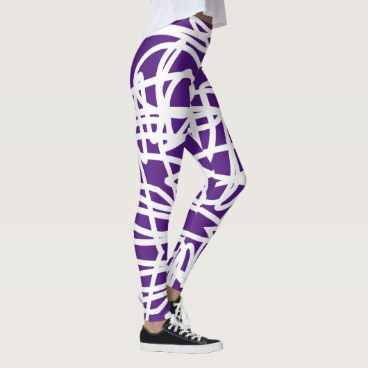 Funky Abstracte Kunst Witte Paarse Leggings (Rechts)