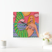 Funky Abstracte Kunstschildklier Mermaid Square Wa Vierkante Klok (Huis)