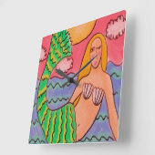 Funky Abstracte Kunstschildklier Mermaid Square Wa Vierkante Klok (Hoek)