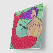 Funky Abstracte Kunstschildklier Mermaid Square Wa Vierkante Klok (Hoek)