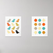 Funky Abstracte Vogels en Grid Mid Century Modern Muurkunst Sets (Voorkant)