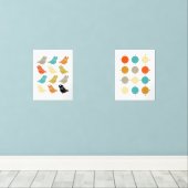 Funky Abstracte Vogels en Grid Mid Century Modern Muurkunst Sets (Houten vloer)