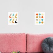 Funky Abstracte Vogels en Grid Mid Century Modern Muurkunst Sets (Woonkamer)