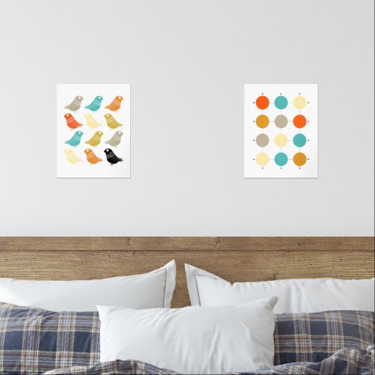 Funky Abstracte Vogels en Grid Mid Century Modern Muurkunst Sets (Slaapkamer)