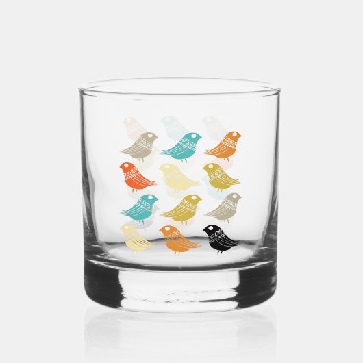Funky Abstracte Vogels Midden Eeuw Deens Modern Whisky Glas (Voorkant)