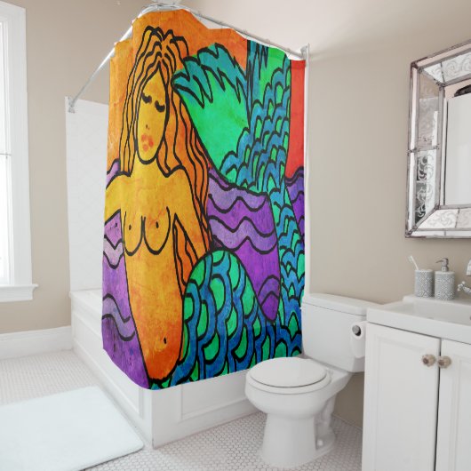 Funky Abstracte Zeemeerminnen schilderen Douchegordijn (In situ)