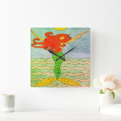 Funky Abstracte Zeemeerminnen schilderen Vierkante Klok (Huis)