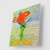 Funky Abstracte Zeemeerminnen schilderen Vierkante Klok (Hoek)