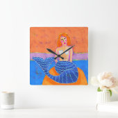 Funky Abstracte Zeemeerminnen schilderen Vierkante Klok (Huis)