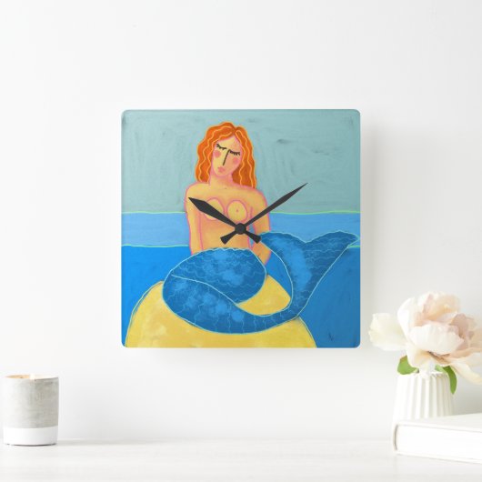 Funky Abstracte Zeemeerminnende  Vierkante Klok (Huis)