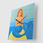 Funky Abstracte Zeemeerminnende  Vierkante Klok (Hoek)