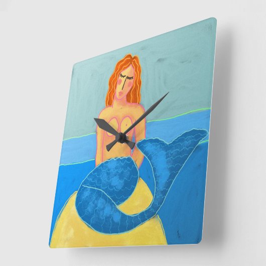 Funky Abstracte Zeemeerminnende  Vierkante Klok (Hoek)