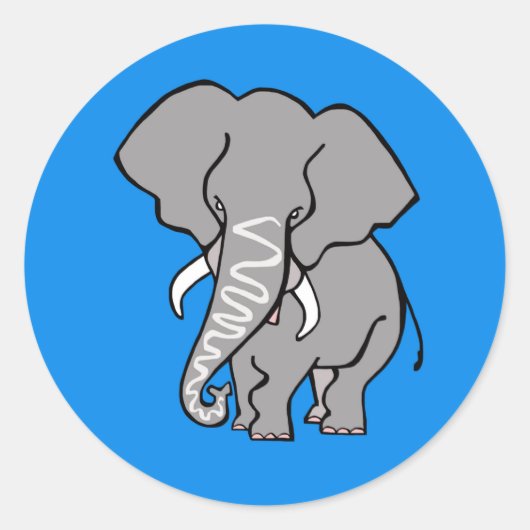 Funky African ELEPHANT - Natuur - Blauwe Sticker (Voorkant)