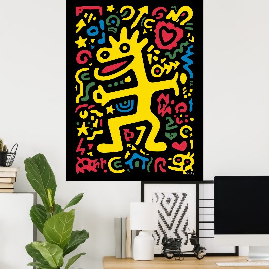 Funky Alien Dragon Yellow - Neon Pop Art Creature Poster (Thuiskantoor)