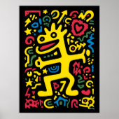 Funky Alien Dragon Yellow - Neon Pop Art Creature Poster (Voorkant)