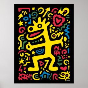 Funky Alien Dragon Yellow - Neon Pop Art Creature Poster