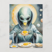 Funky Alien Eats Fried Eggs Runny Yolks Waterverf Briefkaart (Voorkant)