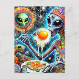 Funky Alien eet gefrituurde eieren Briefkaart