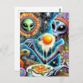 Funky Alien eet gefrituurde eieren Briefkaart (Voorkant / Achterkant)
