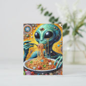 Funky Alien Eten Spaghetti Briefkaart (Staand voorkant)