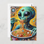 Funky Alien Eten Spaghetti Briefkaart (Voorkant / Achterkant)