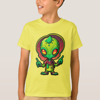 Funky Alien Peace Sign Sticker T-shirt
