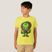 Funky Alien Peace Sign Sticker T-shirt (Voorkant volledig)