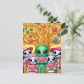 Funky Aliens Eten Watermeloen Briefkaart (Staand voorkant)