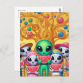 Funky Aliens Eten Watermeloen Briefkaart (Voorkant / Achterkant)