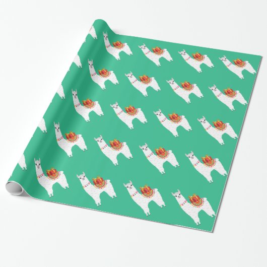 Funky Alpaca Kerstschattige lama Cadeaupapier (Uitgerold)