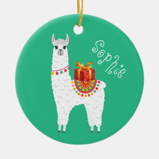 Funky Alpaca Kerstschattige lama Keramisch Ornament (Voorkant)