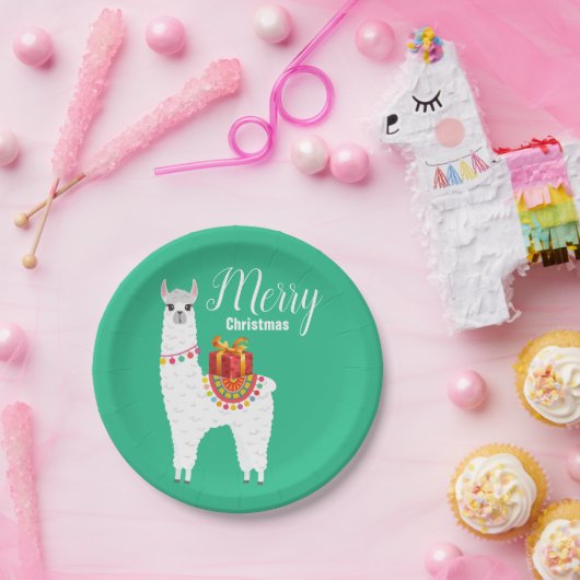 Funky Alpaca Kerstschattige lama Papieren Bordje (Feest)