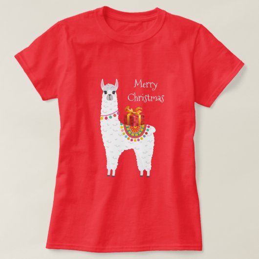 Funky Alpaca Kerstschattige lama T-shirt (Design voorkant)