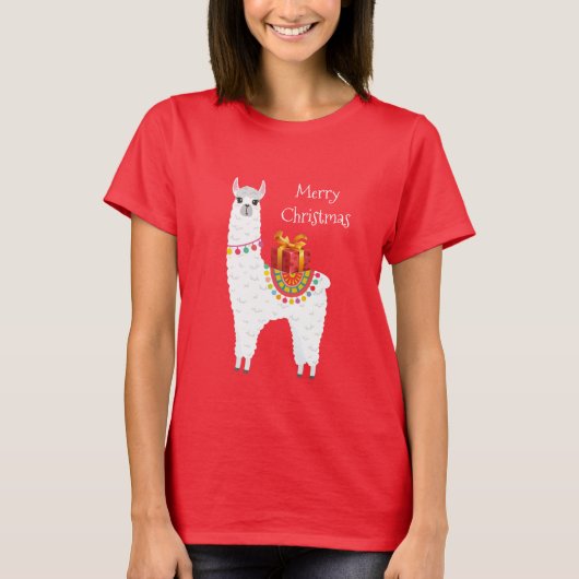 Funky Alpaca Kerstschattige lama T-shirt (Voorkant)